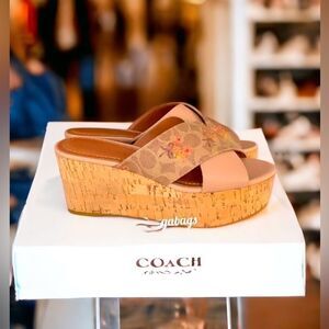 COACH NIB CROSS WEDGE SANDAL SHOE TAN PALE BLUSH SIZE 8B
